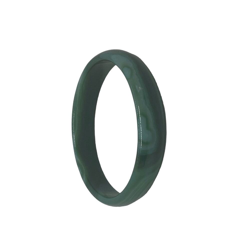 GREEN BANDED AGATE BANGLE BRACELET: VTG 2.675 Inches Chinese Round Polished